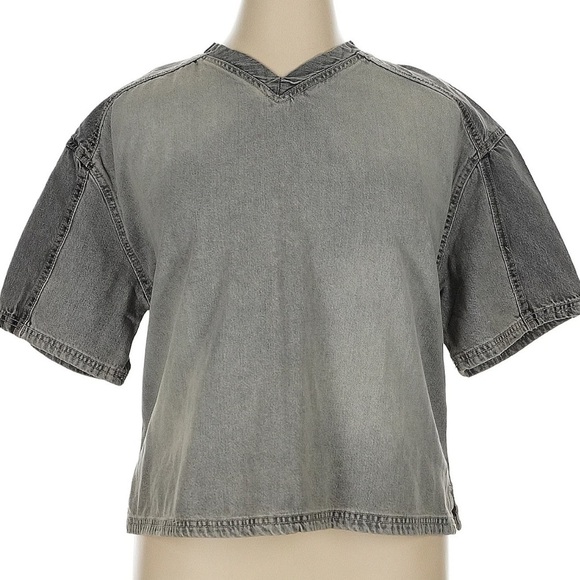 Zara Grey Blue Denim Cropped Top Bloggers Favorite Women’s Size XL - Picture 3 of 7